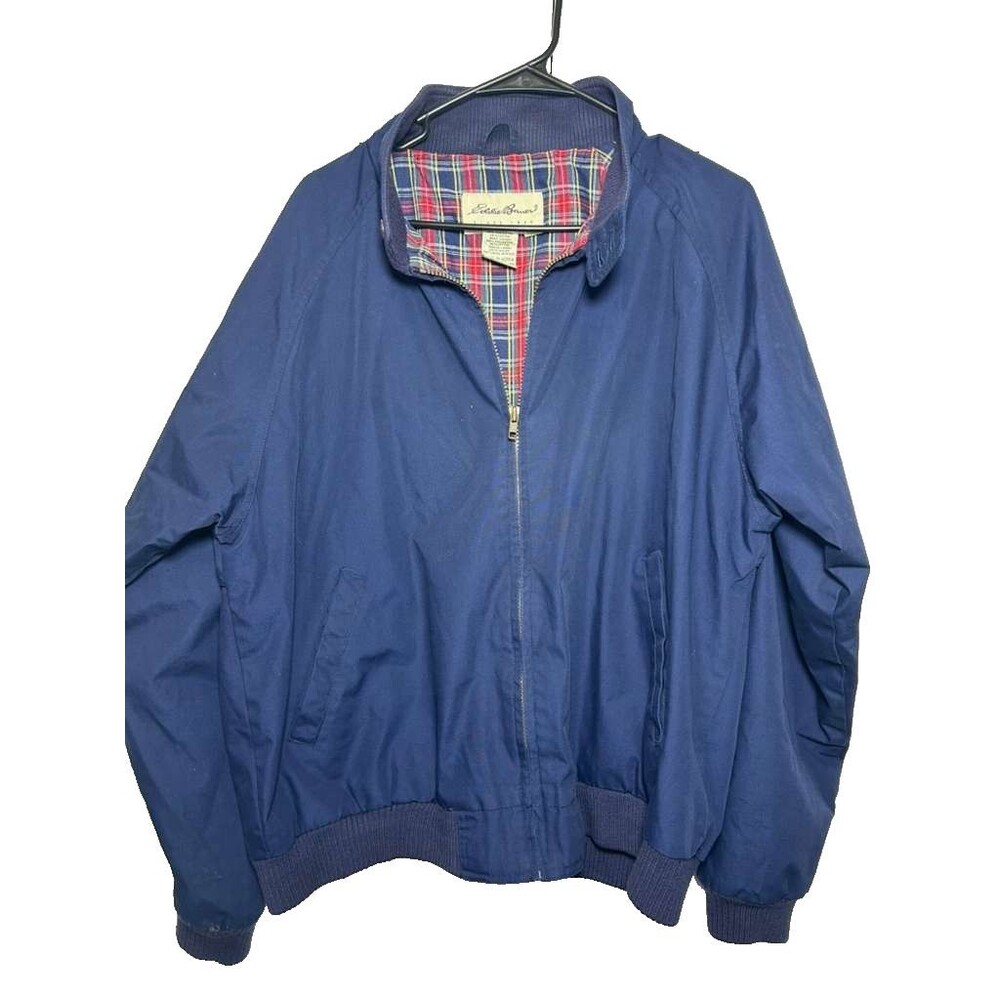 Eddie Bauer Bomber Jacket Men's Large Blue Plaid Full Zip Vintage